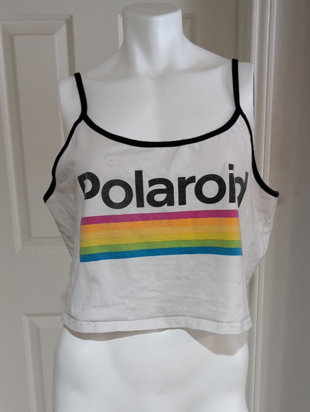 Polaroid White Cropped Tank with Rainbow Stripes Women's 3X